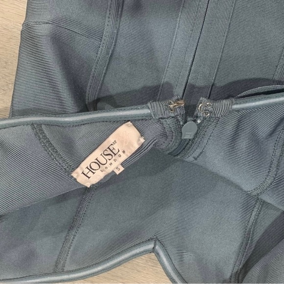 House Of CB: Solaine Slate Blue Sweetheart off the Shoulder Bandage Dress - Picture 3 of 4